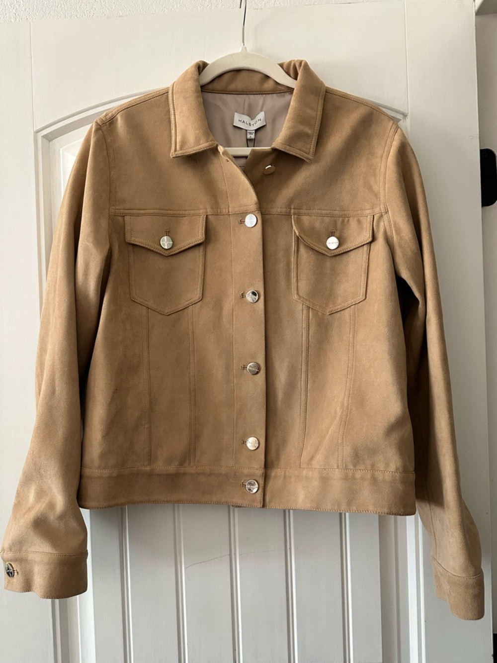 Halston Heritage Tan Faux Suede Button-Front Jacket